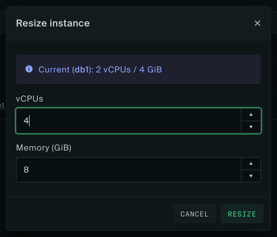 Instance resize